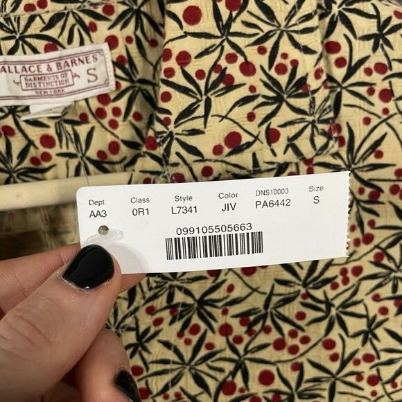 Wallace & Barnes Shirt Mens Small Beige Floral All Over Print Camp Loop Collar - Picture 5 of 12